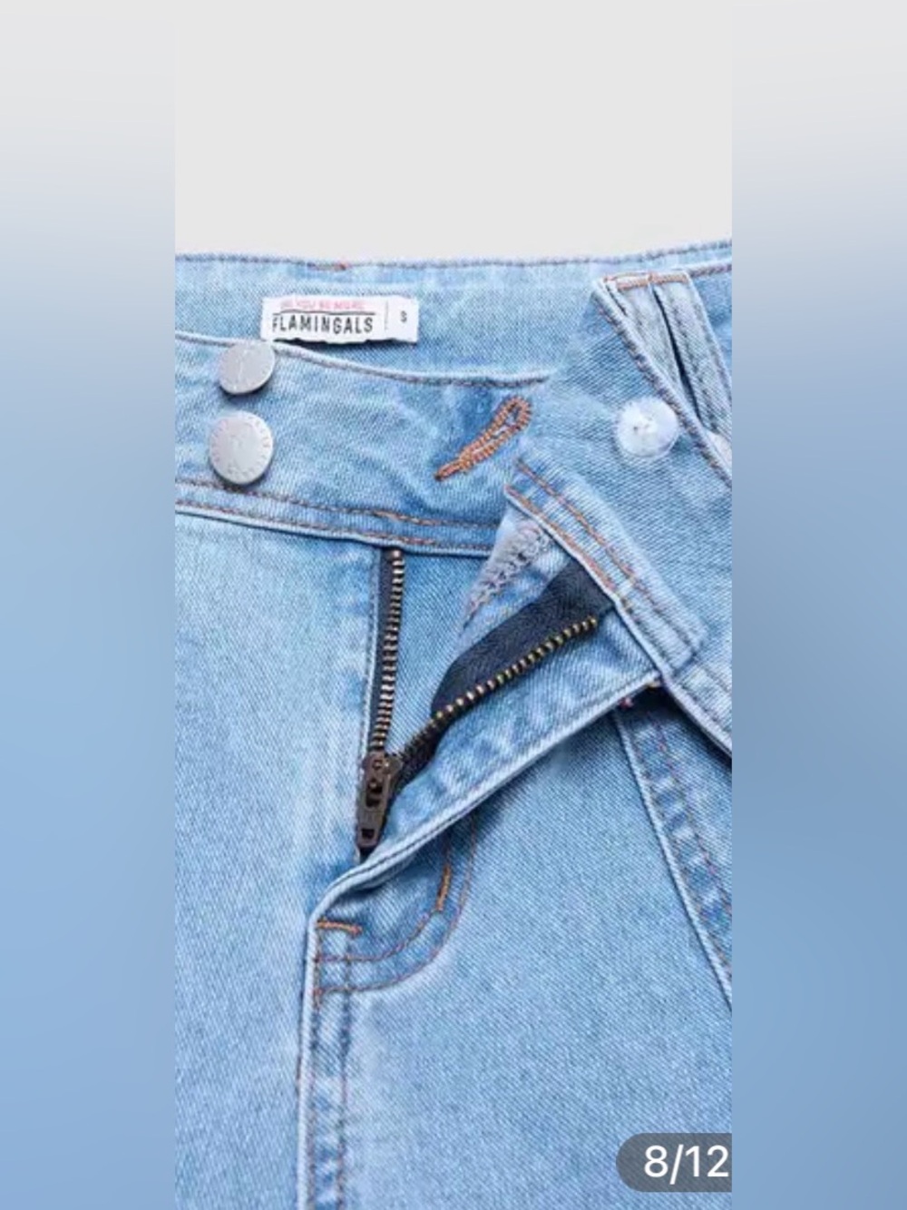 Flamingals Wash Asymmetrical Stitch Detail Mid Waist Straight Leg Jeans - Picture 7 of 14